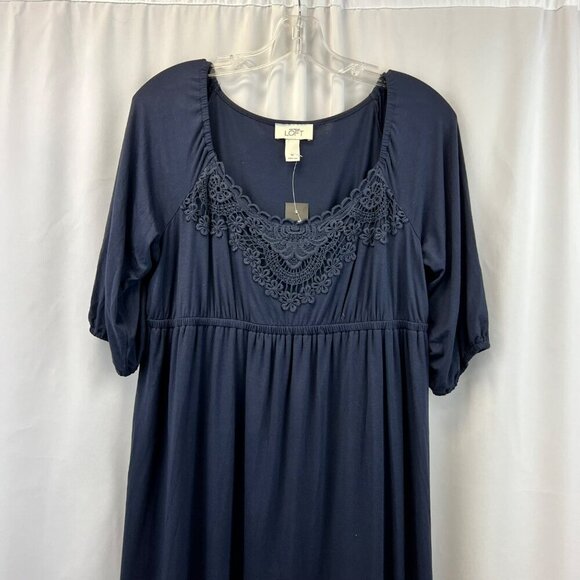 Ann Taylor Loft A-Line Dress Short Sleeve Crochet Trim Navy Size Medium New - Picture 2 of 8